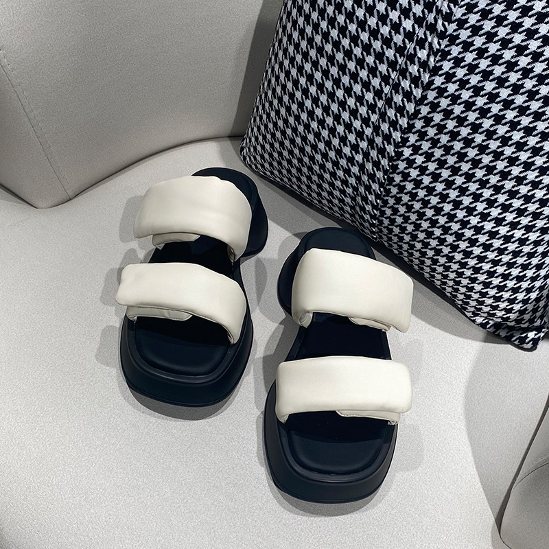 厚底松糕凉拖女外穿2022新款夏设计感小众时尚露趾一字小羊皮女鞋在类目 流行男鞋, 拖鞋中 - 来自Buy2taobao.com提供专业的淘宝代购服务