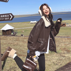 新款 羊羔毛拼接皮羽绒服 783 P285 控428图片