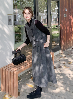 现货首发 春装新款马甲+打底衫+裙子三件套 916 P195 控318