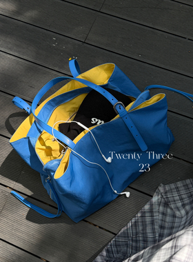 Twenty Three 小众蓝黄撞色尼龙大容量托特包 慵懒风单肩通勤包