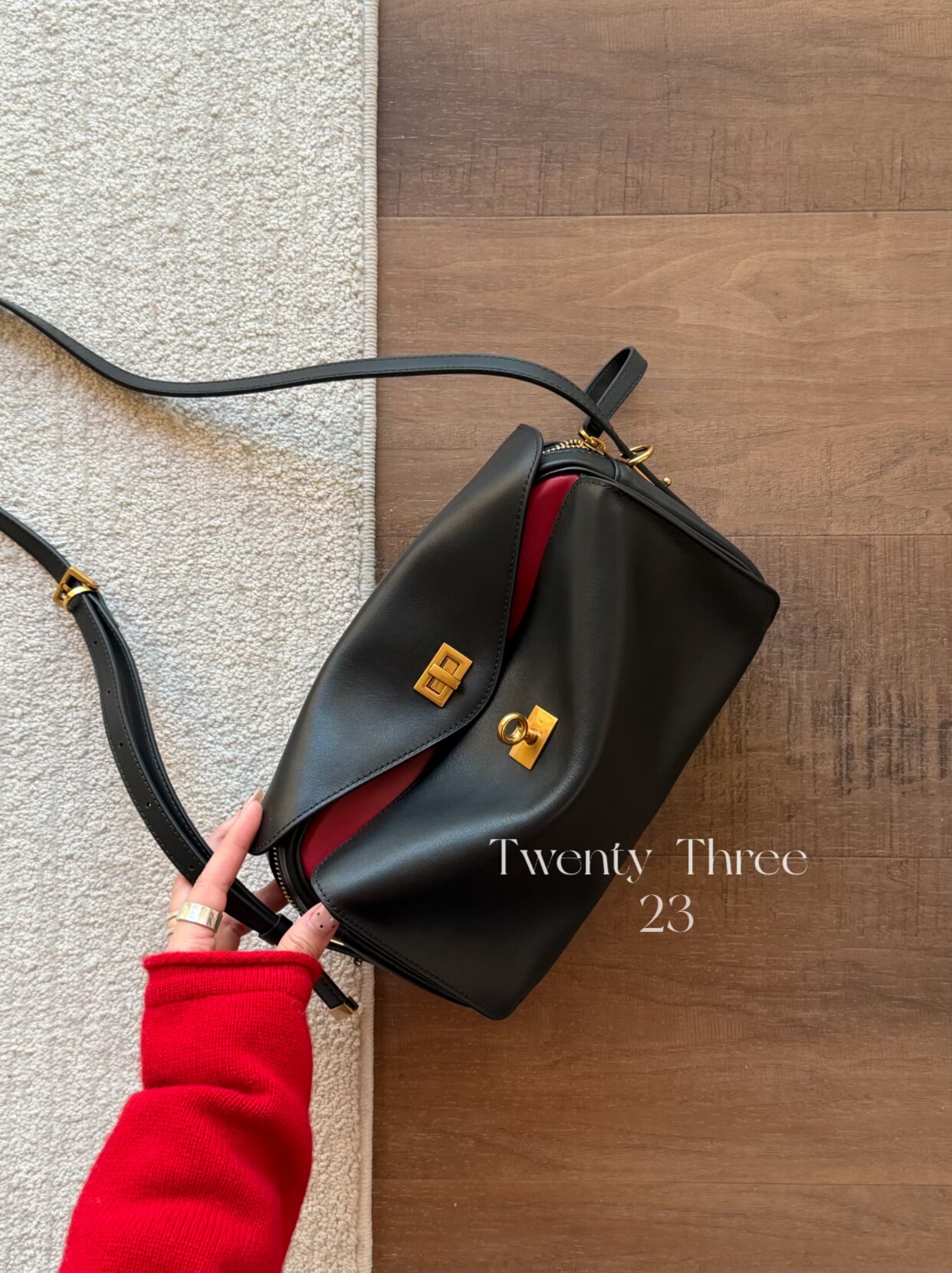 Twenty Three极简风黑红拼色多隔层凯莉包慵懒高级感单肩斜挎包,箱包皮具/热销女包/男包,通用款女包,淘宝优惠券,粉丝福利购,淘宝优惠卷
