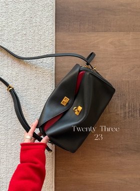 Twenty Three极简风黑红拼色多隔层凯莉包慵懒高级感单肩斜挎包