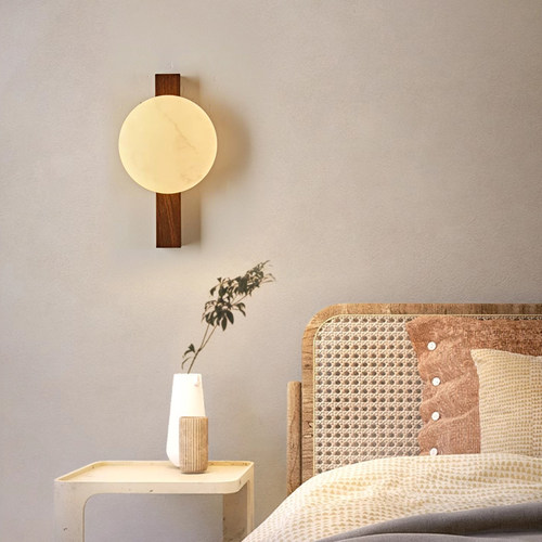 胡桃木纹仿云石卧室床头壁灯