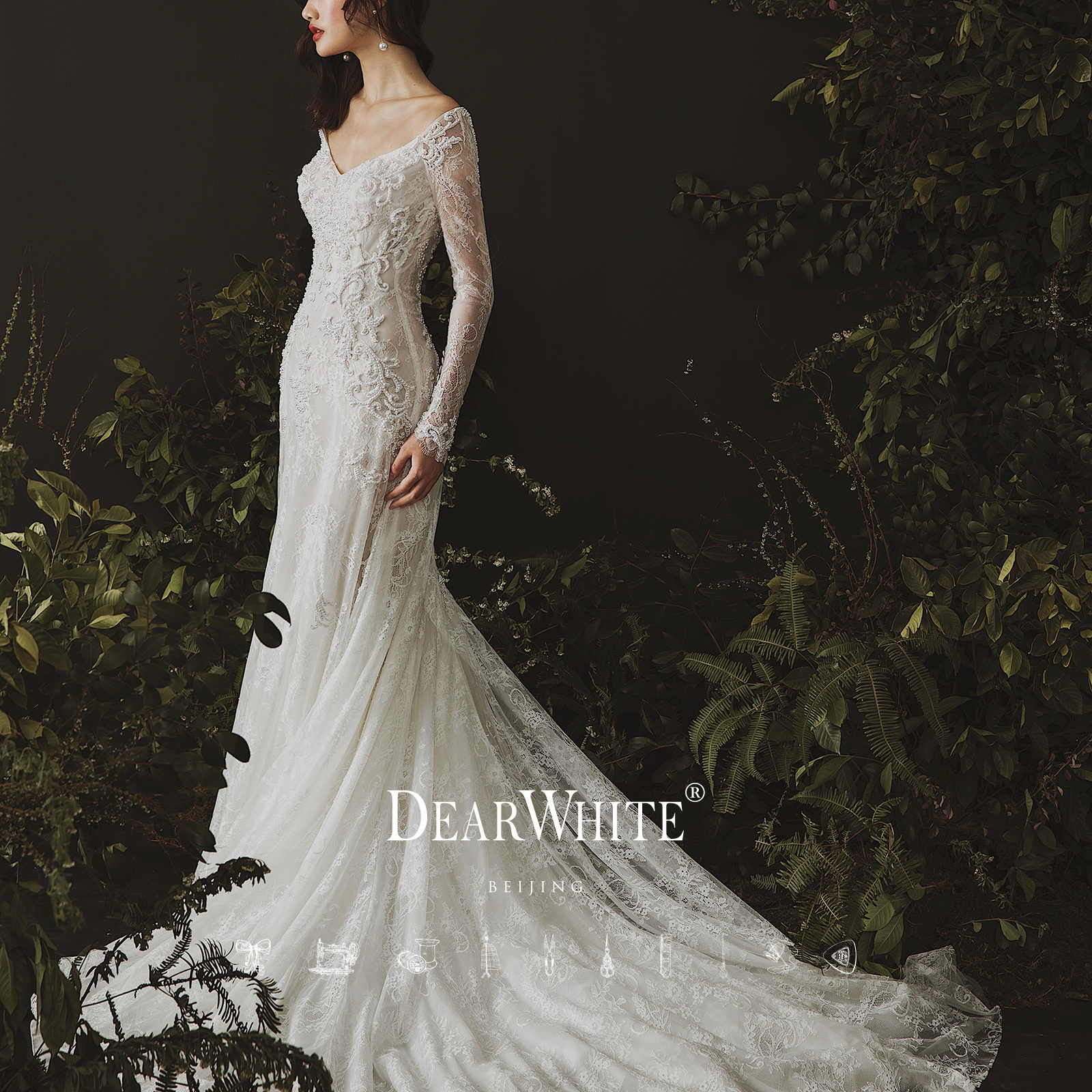 DearWhite, genuine retro lace wedding dress for bride, 