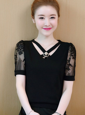 女式夏装短袖新款韩版T恤雪纺衫