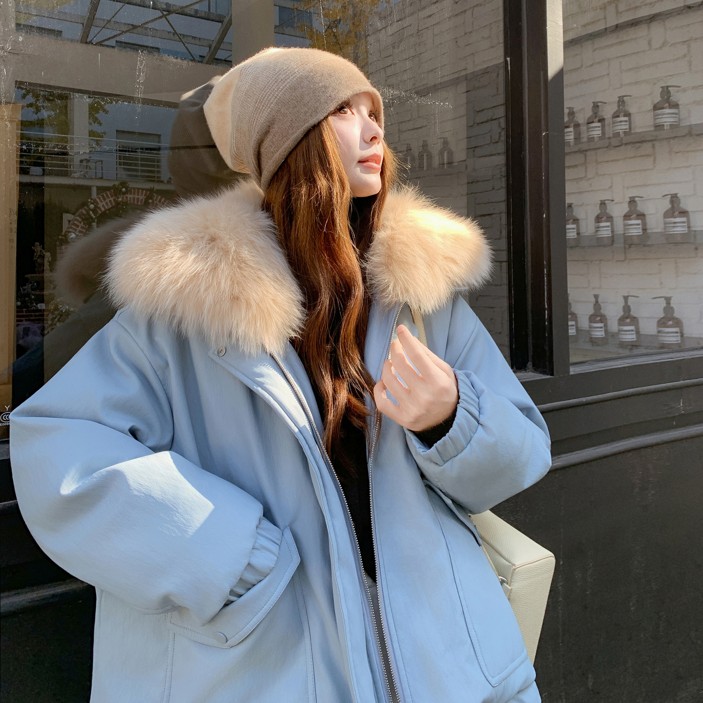 韩系大毛领派克羽绒服女加厚保暖