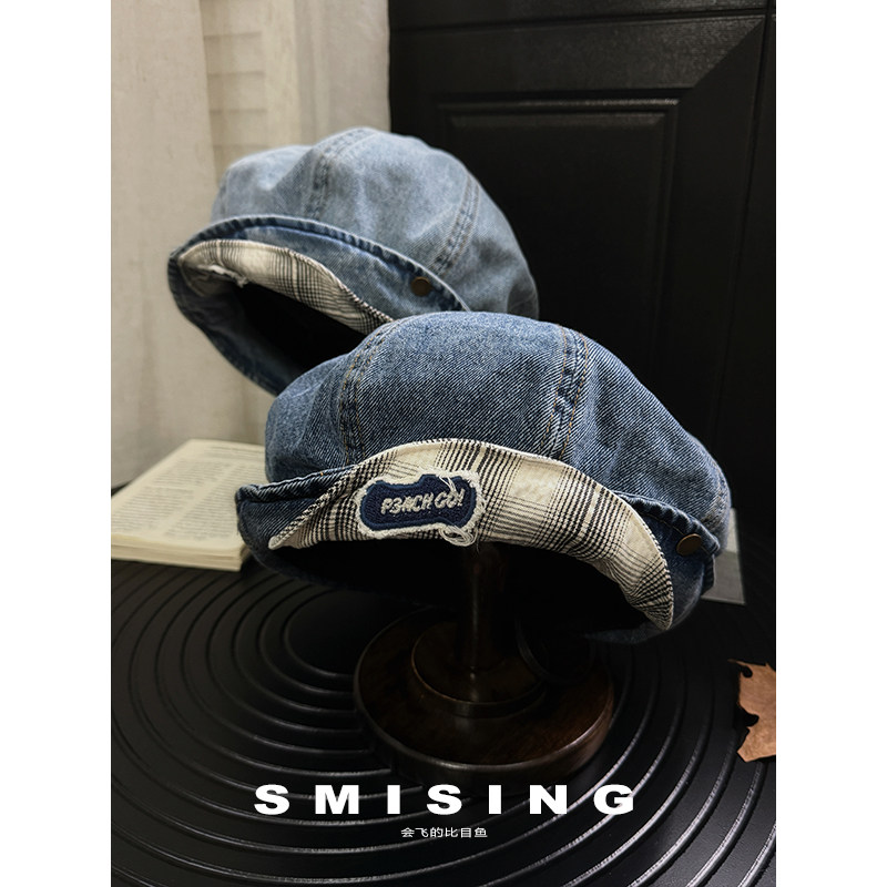 韩系复古百搭牛仔双帽檐翻檐贝雷帽女春秋季百搭显脸小云朵画家帽,服饰配件/皮带/帽子/围巾,帽子,淘宝优惠券,粉丝福利购,淘宝优惠卷