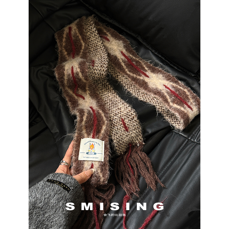 手工针织菱形窄围巾女秋冬