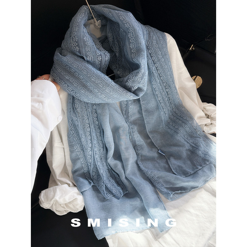 法式轻奢文艺花卉薄款丝巾女春秋新款森系百搭清冷感装饰披肩围巾