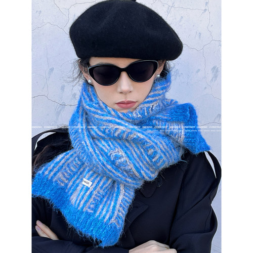 秋冬条纹马海毛加厚保暖围巾