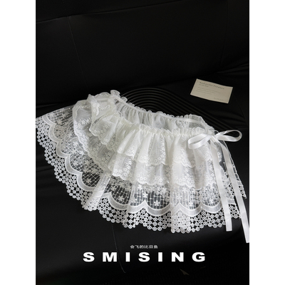 白色三层蕾丝高腰通勤百搭短裙