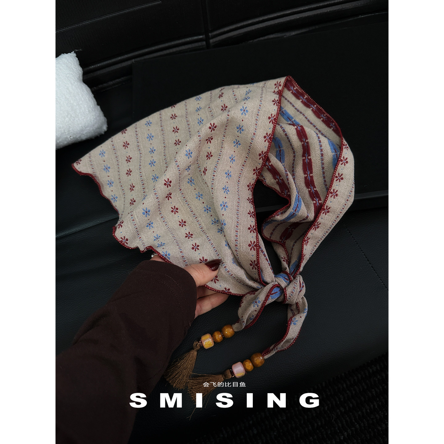 日式复古民族风几何图案三角巾女春夏秋季棉麻高级感百搭气质围脖