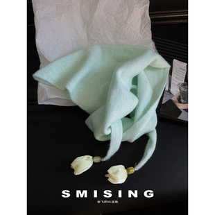 时尚 小清新色系针织三角巾女春夏季 纯色披肩百搭围脖 韩版 2026新款