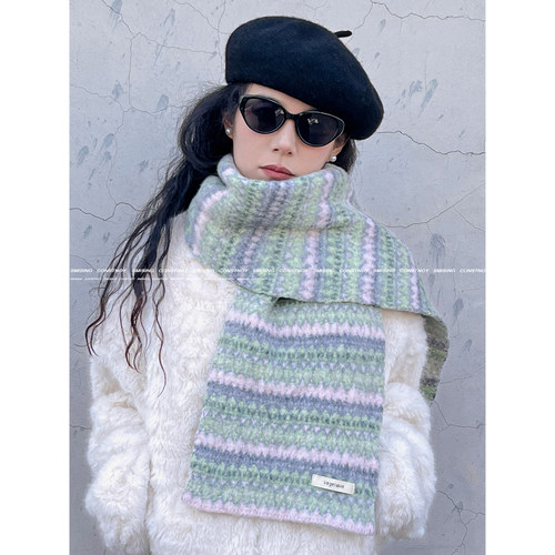 费尔岛提花针织拼色保暖防风围巾