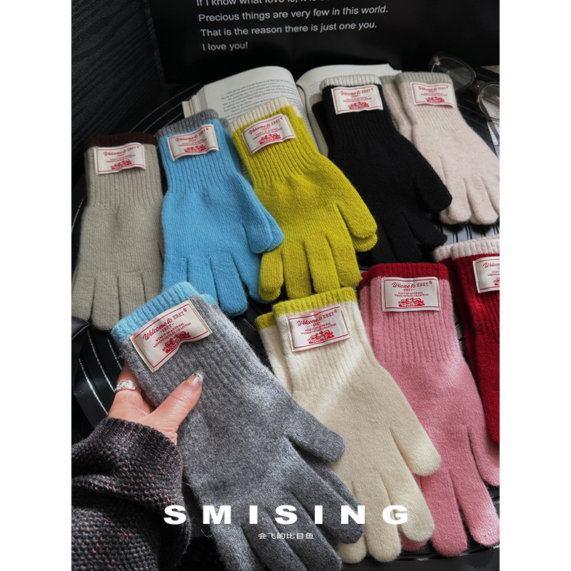 韩系多色高级感羊毛针织可触屏手套女秋冬季保暖百搭舒适分指五指