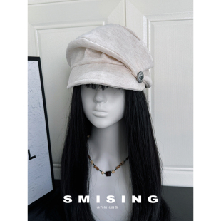 日系纯色褶皱贝雷帽女春秋新款复古文艺百搭报童帽大头围画家帽子