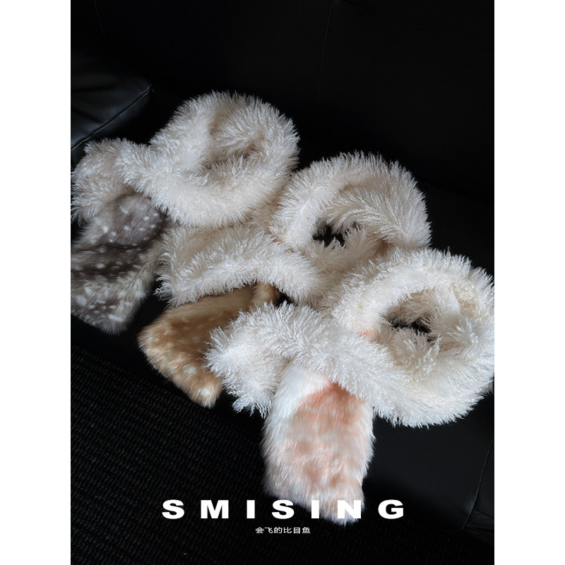 2026新款韩版梅花鹿纹橘粉围巾女秋冬季高级感毛绒绒保暖百搭围脖