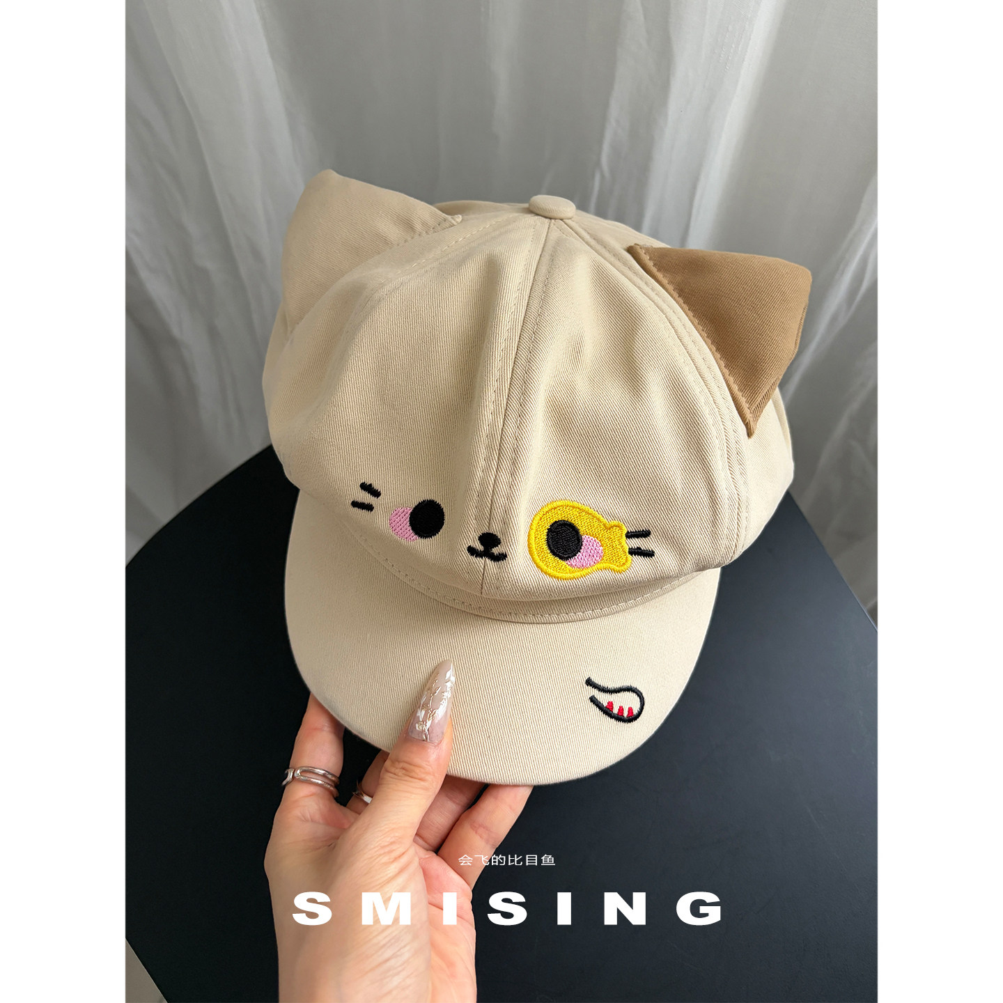 可爱猫耳朵刺绣八角帽女春夏软顶刺绣报童帽百搭显脸小画家帽子