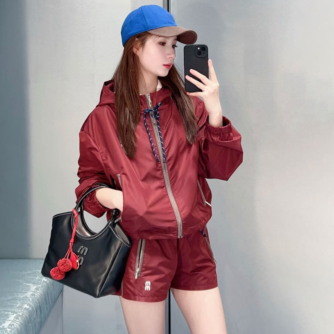 南油高端女装 M字母刺绣 科技织物抽绳连帽外套+短裤套装两件套女,女装/女士精品,时尚套装,淘宝优惠券,粉丝福利购,淘宝优惠卷