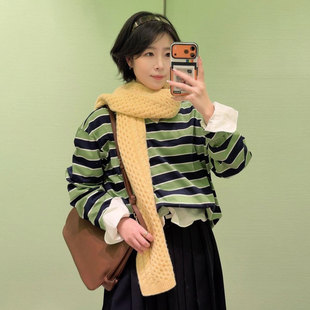 深圳南油高端女装 男女同款撞色条纹LOGO口袋刺绣圆领长袖T恤上衣