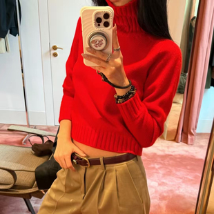 OYEAREX 深圳南油高版 明星同款经典凯旋门刺绣新年红色高领毛衣