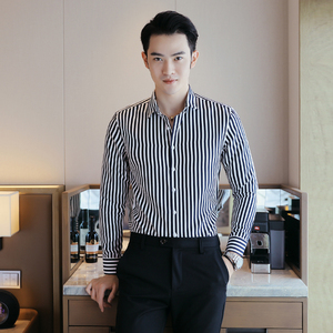 男士条纹衬衫长袖韩版修身商务休闲青年帅气衬衣潮 1301-CS60-P20图片