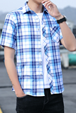 夏季格子衬衫男短袖透气薄款青年帅气百搭衬衣潮1301-D89-D90-P28，男装衬衫，星座1301