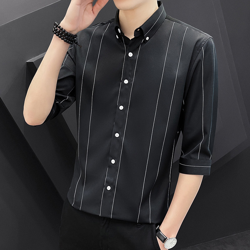 男士条纹衬衫七分袖夏季薄款韩版青少年衬衣备货足1301-CS160-P30,男装衬衫,星座1301