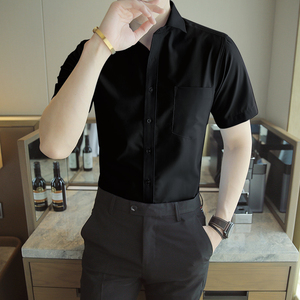 2024新款纯色商务男衬衫短袖夏季工作服职业工装衬衣1301-D80-P28图片