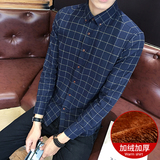 男士格子保暖衬衫冬季加绒加厚帅气百搭男衬衣1301-CS07加绒-P40，男装衬衫，星座1301