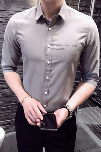 夏季男士牛津纺衬衫七分袖青少年中袖潮流帅气衬衣 1301-CS77-P25图片