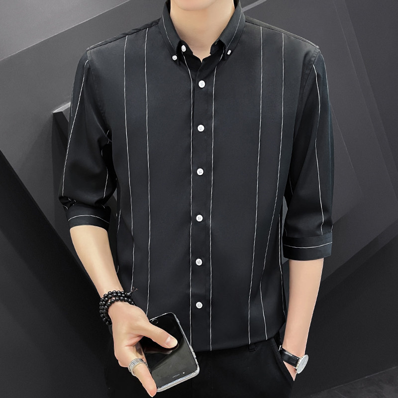 男士条纹衬衫七分袖夏季薄款韩版青少年衬衣备货足1301-CS160-P30,男装衬衫,星座1301