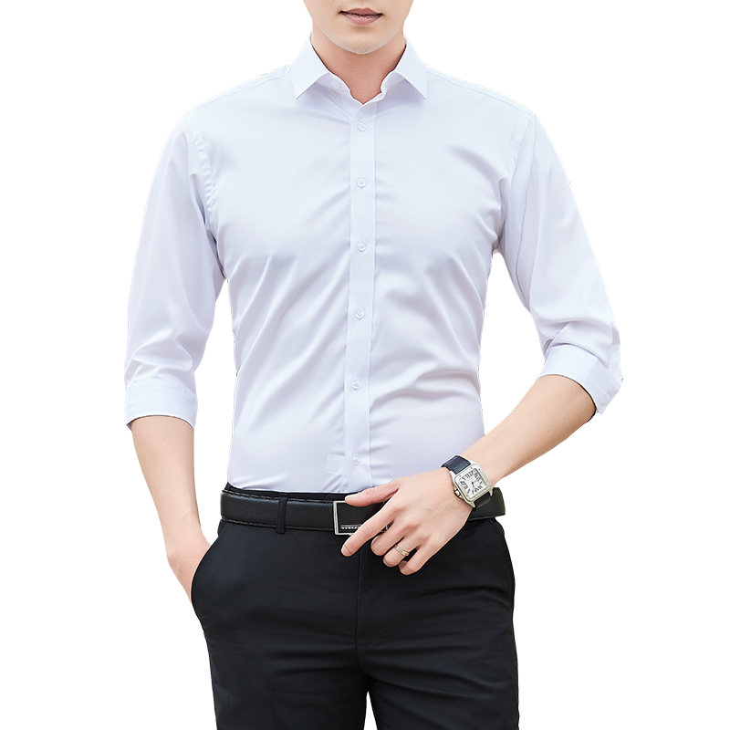 男士商务休闲衬衫七分袖夏季弹力修身衬衣中袖寸衫1301-CS90-P27,男装衬衫,星座1301