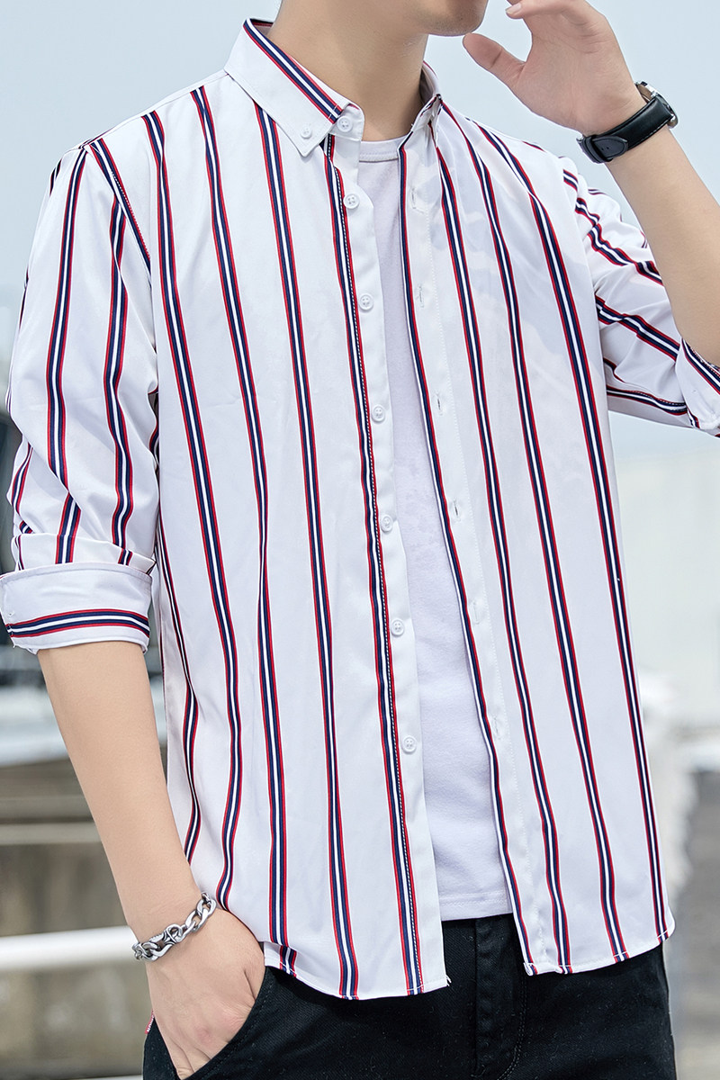 春季男士条纹衬衫长袖韩版潮流衬衣青年帅气男寸衫1301-CS122-P28,男装衬衫,星座1301