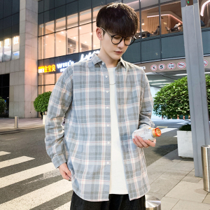 可代发港风格子衬衫男长袖韩版帅气衬衣青少年寸衫1301-CS121-P26图片