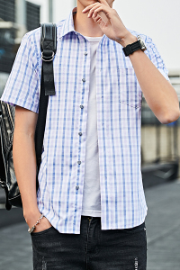 夏季格子衬衫男短袖薄款商务休闲衬衣帅气百搭寸衫潮1301-D88-P30图片