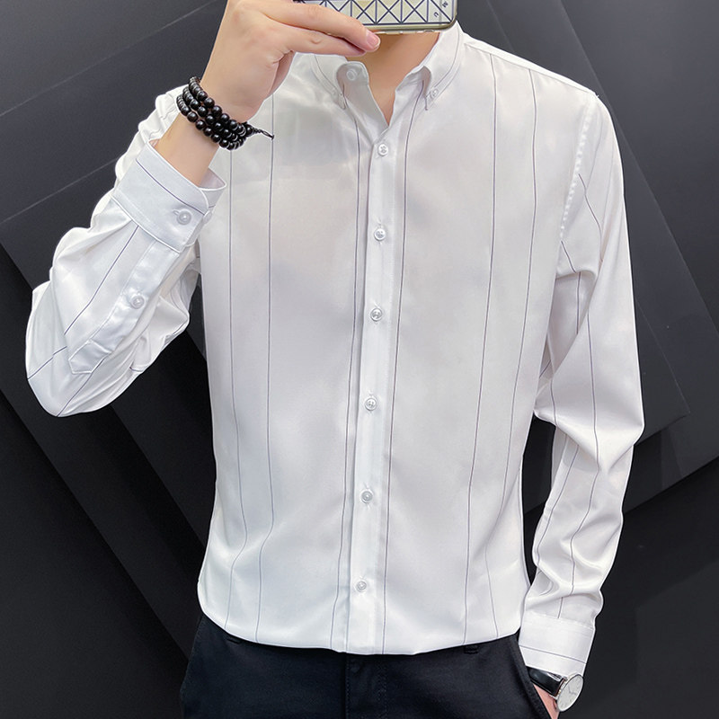 男士条纹衬衫长袖韩版潮流修身青年帅气男衬衣1301-CS161-P30,男装衬衫,星座1301