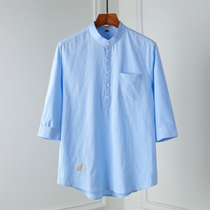 纯棉衬衫男七分袖衬衣夏季新款青少年宽松休闲寸衫 1301-CS50-P35图片