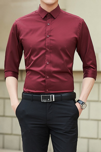 韩版男士商务休闲七分袖衬衫弹力修身帅气中袖衬衣 1301-CS90-P27图片