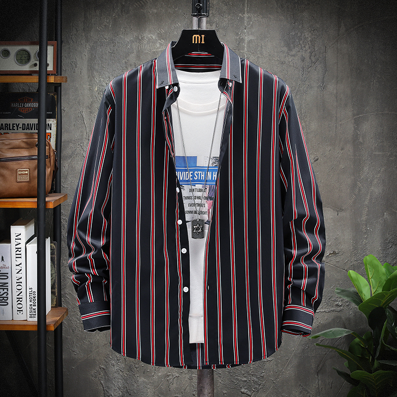 可代发韩版条纹衬衫男长袖休闲衬衣青年帅气寸衫潮1301-CS122-P28，男装衬衫，星座1301