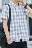 2024新款纯棉格子衬衫男短袖夏季薄款帅气衬衣潮XZ1301-CS86-P35，男装衬衫，星座1301