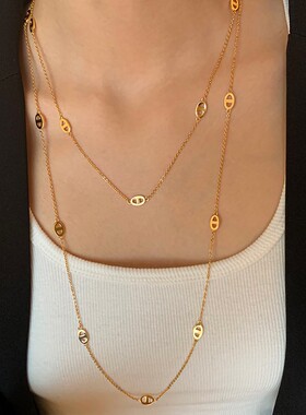 双层叠戴长款猪鼻子项链女高端配饰2025新款轻奢小众高级感毛衣链