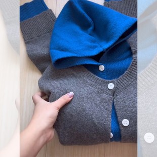 法式灰色假两件连帽针织开衫女春秋外搭高级感奶fufu宽松外套上衣