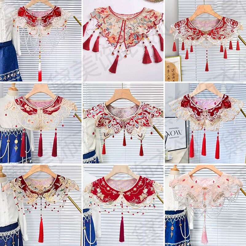 红色云肩结婚马面裙流苏珠绣旗袍敬酒服重工拜年喜庆中式国风假领