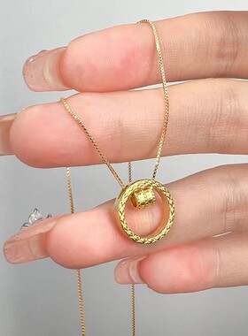 小蛮腰项链女简约小清新圆环锁骨链时尚百搭高级感几何双环吊坠