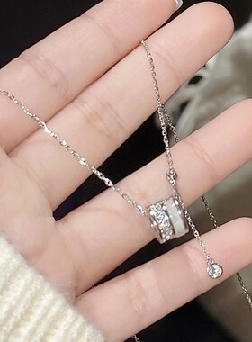 银贝s925纯银天然白贝母小蛮腰项链女锆石流苏吊坠配饰小蛮腰项链
