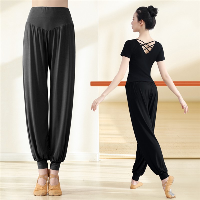 舞蹈裤女练功灯笼裤莫代尔上衣舞蹈服练功服古典萝卜裤中国舞黑色