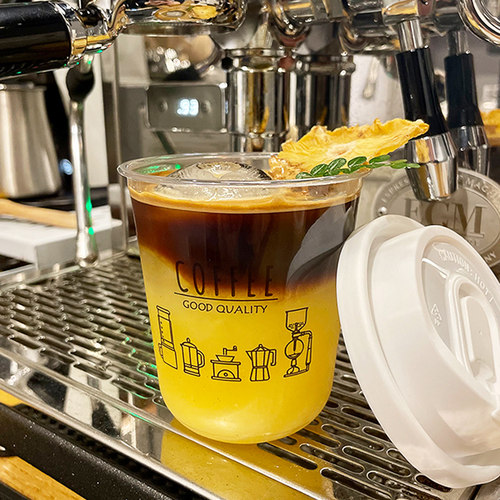 ins网红一次性咖啡杯子PET透明带盖印杯打包杯自制冰美式奶茶定制