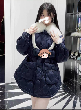 现货发高版本特价2025秋冬蝴蝶结装饰羊羔毛领90白鸭绒羽绒服女