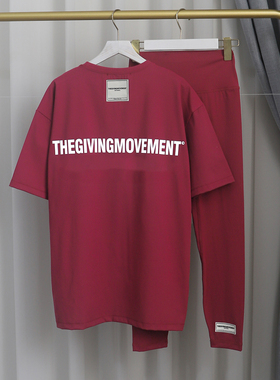 TGM 夏季新款宽松休闲运动印花短袖T恤+打底裤女士休闲套装